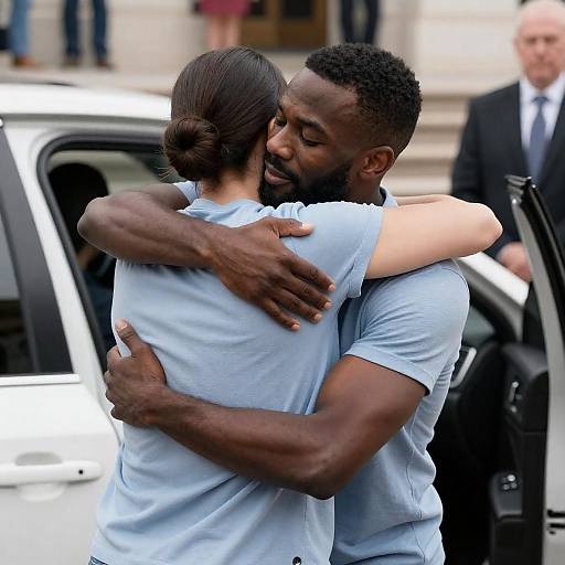 Embracing Love by the White Car