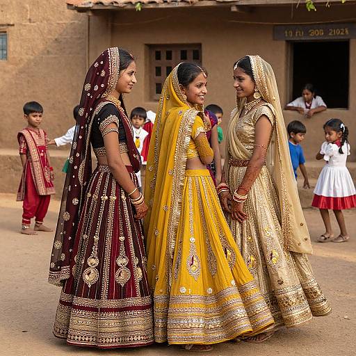 Joyful Girls in Traditional Wedding Lehenga