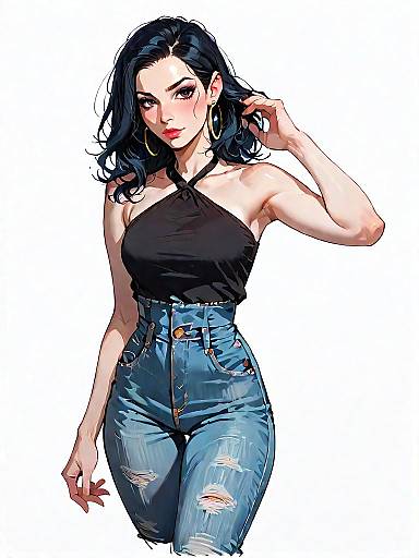 Realistic Full-Body Woman in Denim
