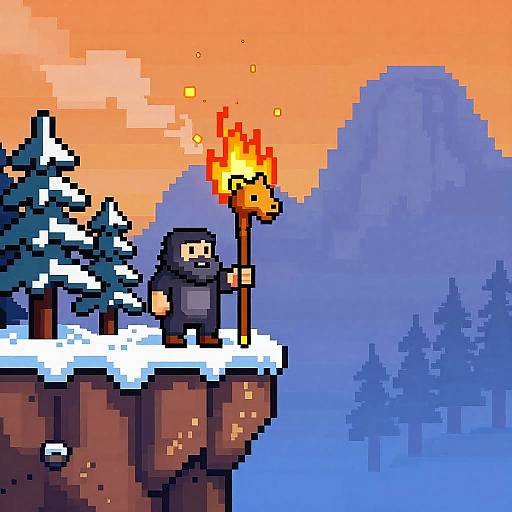 Pixel Art Mountain Hermit Scene
