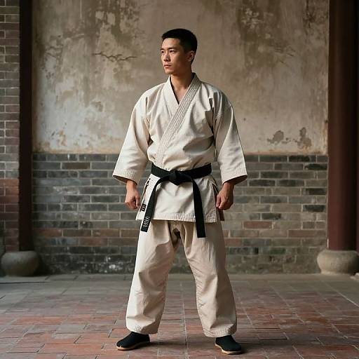 Traditional Martial Artist by Historic Brick Wall