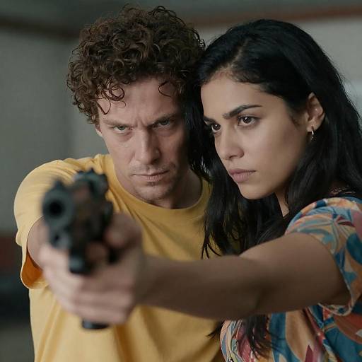 Intense Focused Couple with Gun