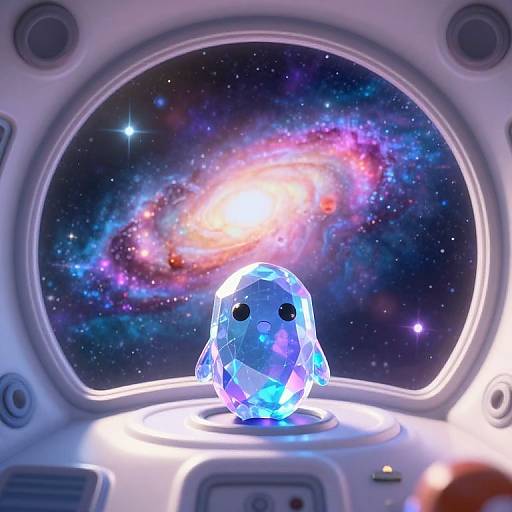 Crystal Character in Spaceship Cockpit with Galaxy View