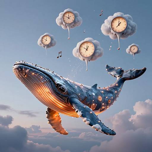 Mechanical Whale in Surreal Sky