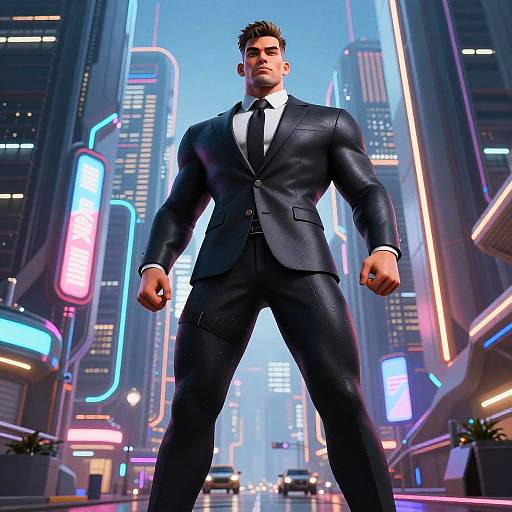 Gigachad in Futuristic Neon City