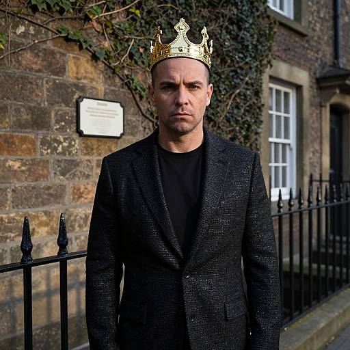 Serious Man with Gold Crown Outdoors