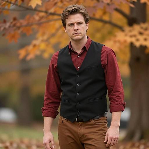 Serious Man in Autumn Outdoors