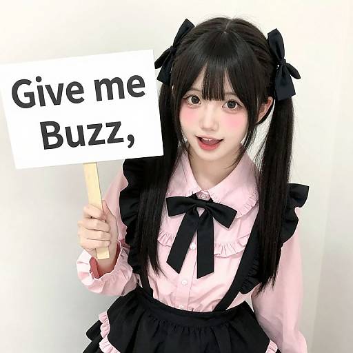 Happy Girl Holding 'Give Me Buzz' Sign
