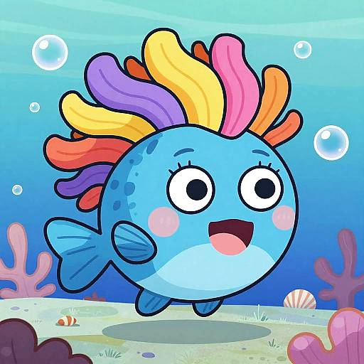 Colorful Cartoon Fish with Funky Hair
