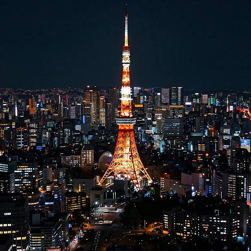 Tokyo Tower Night Aerial View