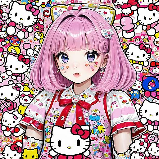 Illustration of Hello kitty (character), sanrio in the style of Egawa satsuki