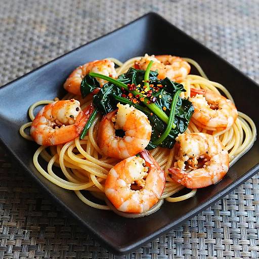 Close-Up Shrimp Spaghetti Dish