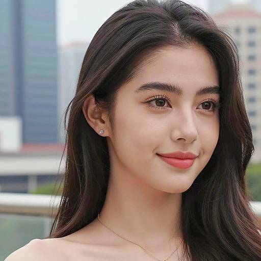 Portrait of Young Woman with Dark Hair and Jewelry