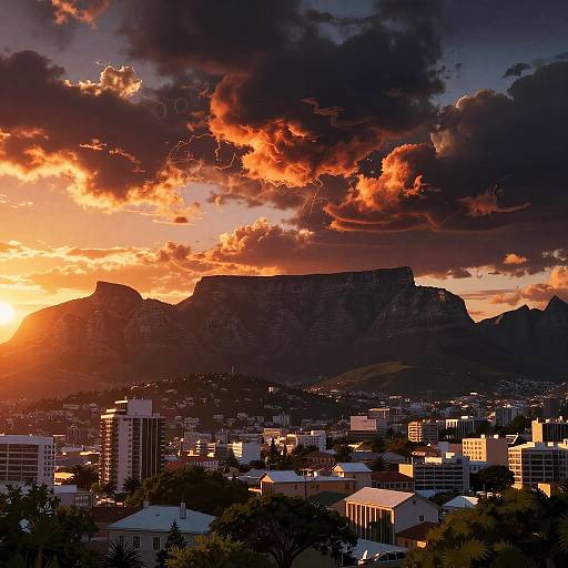 Fiery Anime Sunset Over Cape Town