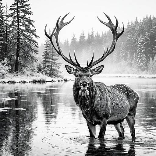 Majestic Stag in Frozen Winter Lake