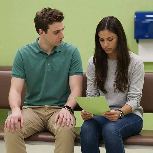 Young Man and Woman Reviewing Document Indoors