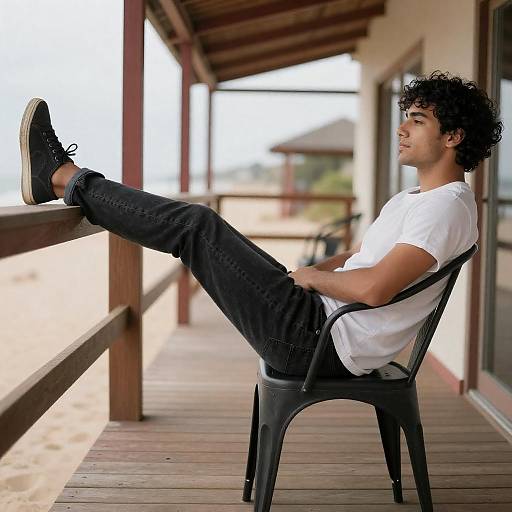 Young Man Lounging on Beach Deck