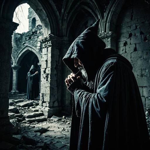 Ancient Hooded Sorcerer in Castle Ruins