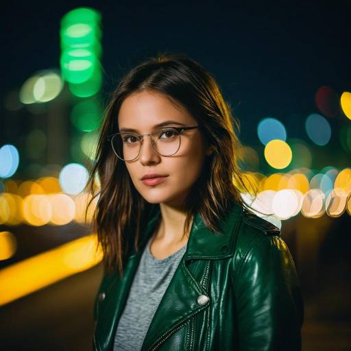 Young Woman with Glasses in Urban Night Scene