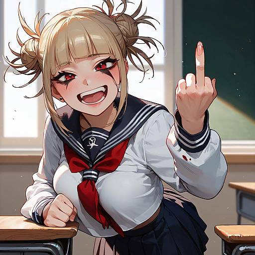 Yandere Schoolgirl with Defiant Smile