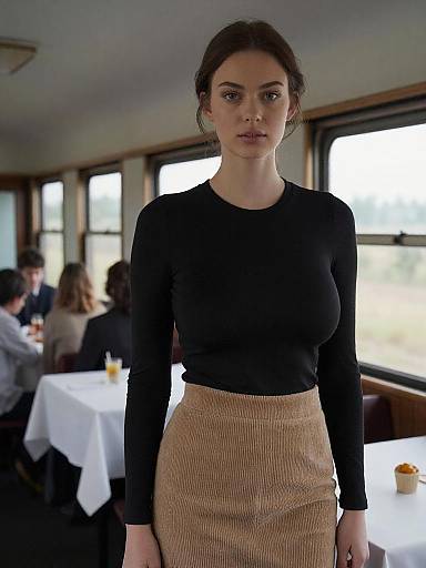 Elegant Woman at Vintage Train Dining