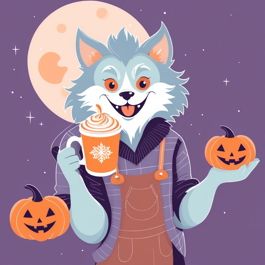 Adorable Werewolf with Pumpkin Spice Latte