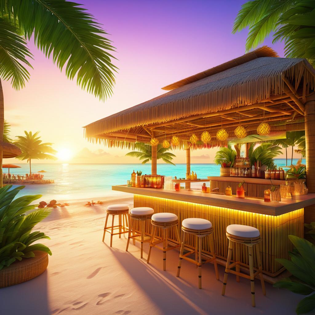 Tropical Beach Bar at Sunset Rendering