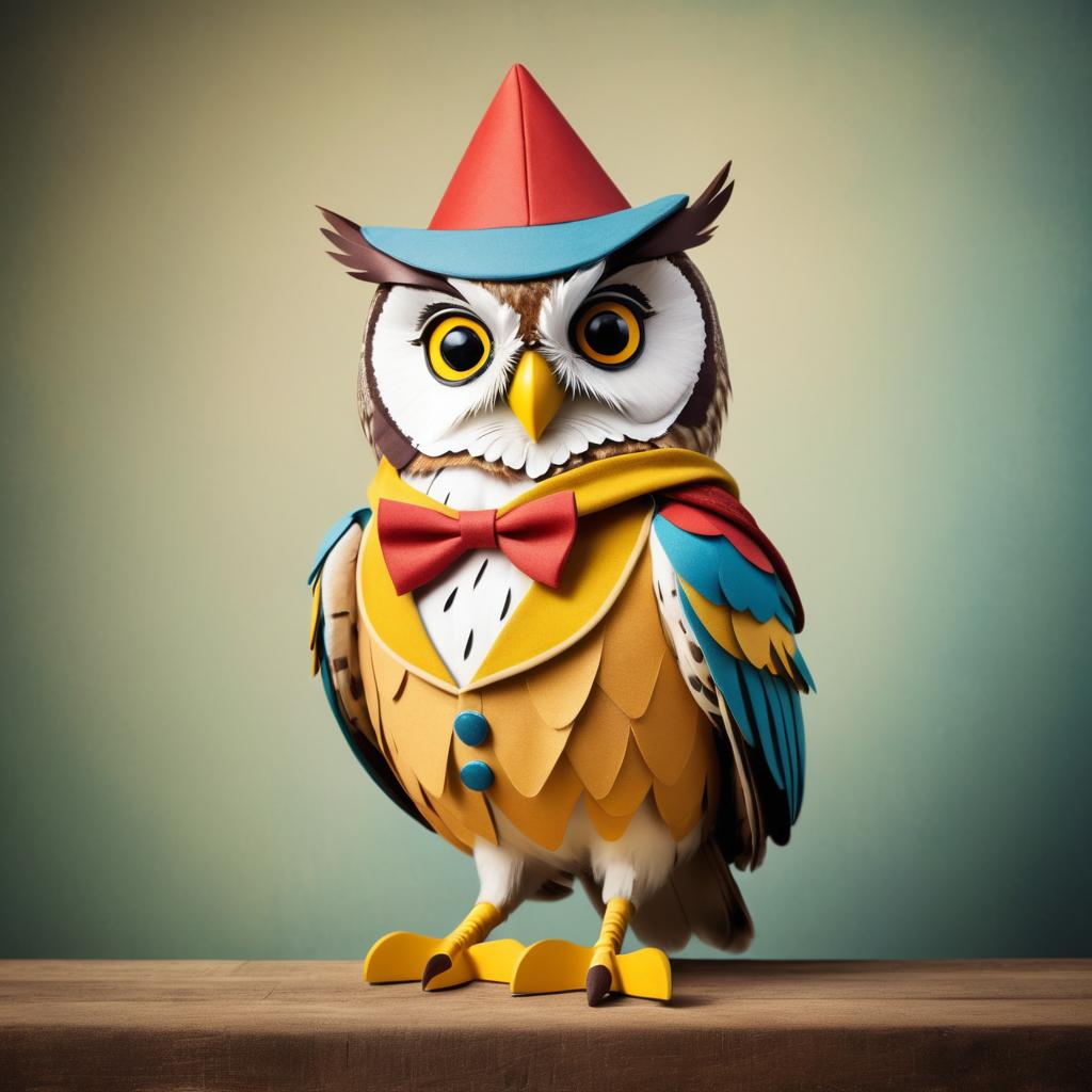 Whimsical Owl as Pinocchio Pose