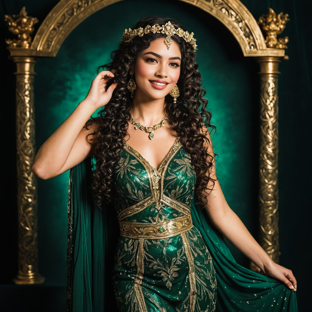 Smiling Oracle in Emerald Greek Elegance