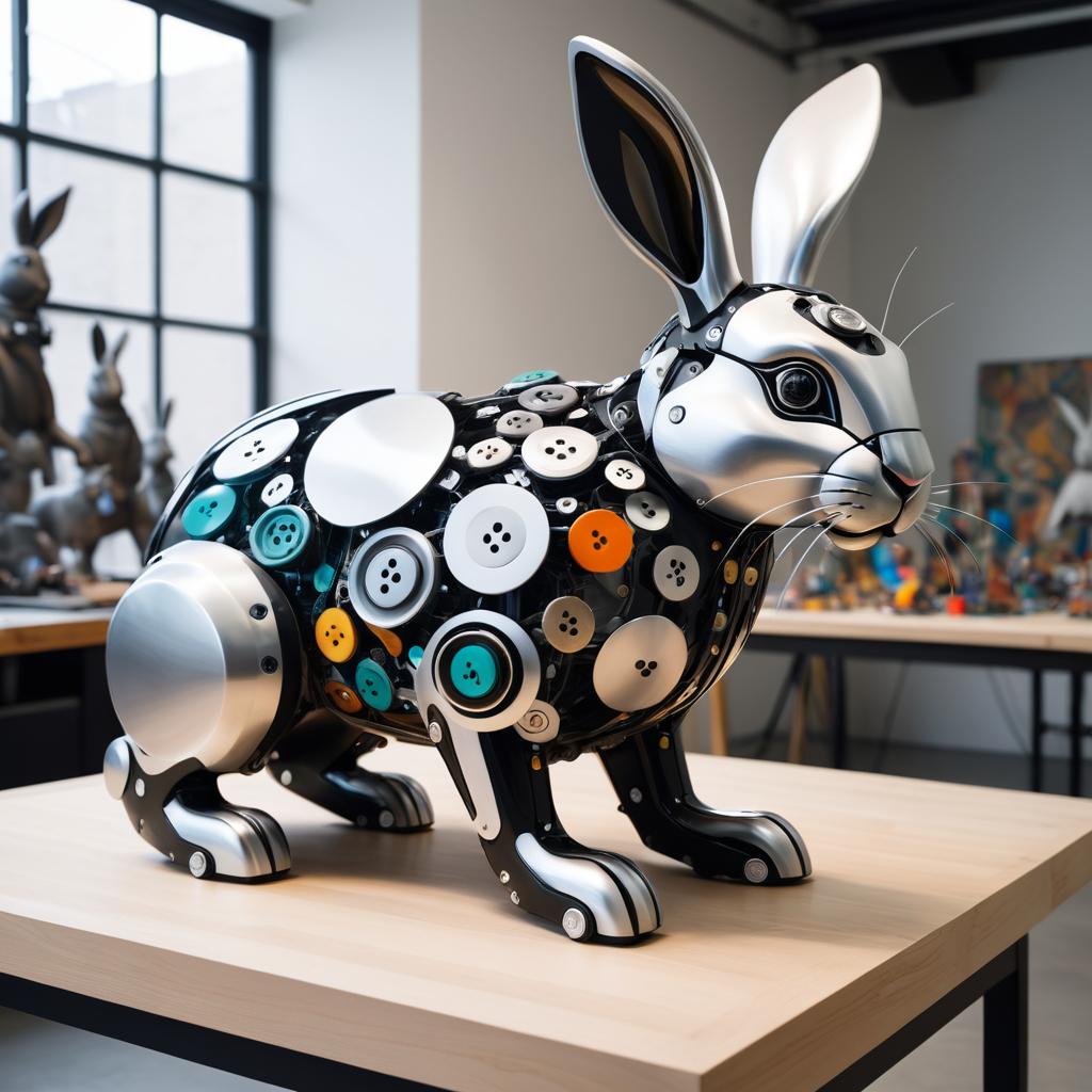 Mechanical Rabbit Sculpture in Art Studio