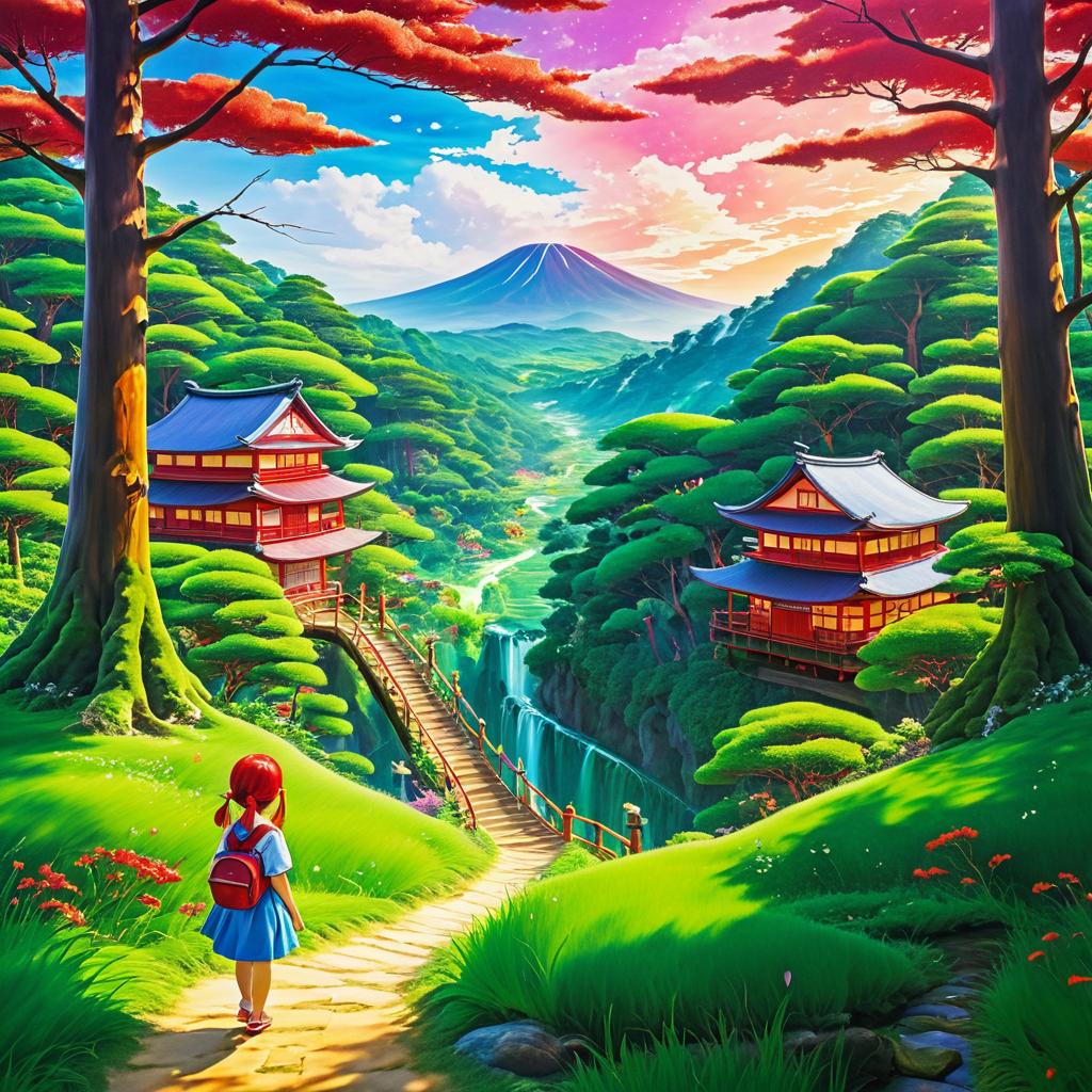 Vibrant Anime Landscape with Imaginative Adventure