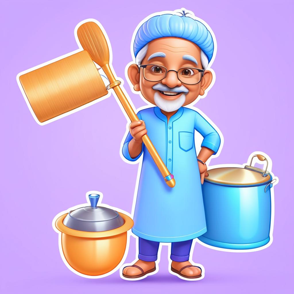 Cheerful Chibi Indian Grandfather Character