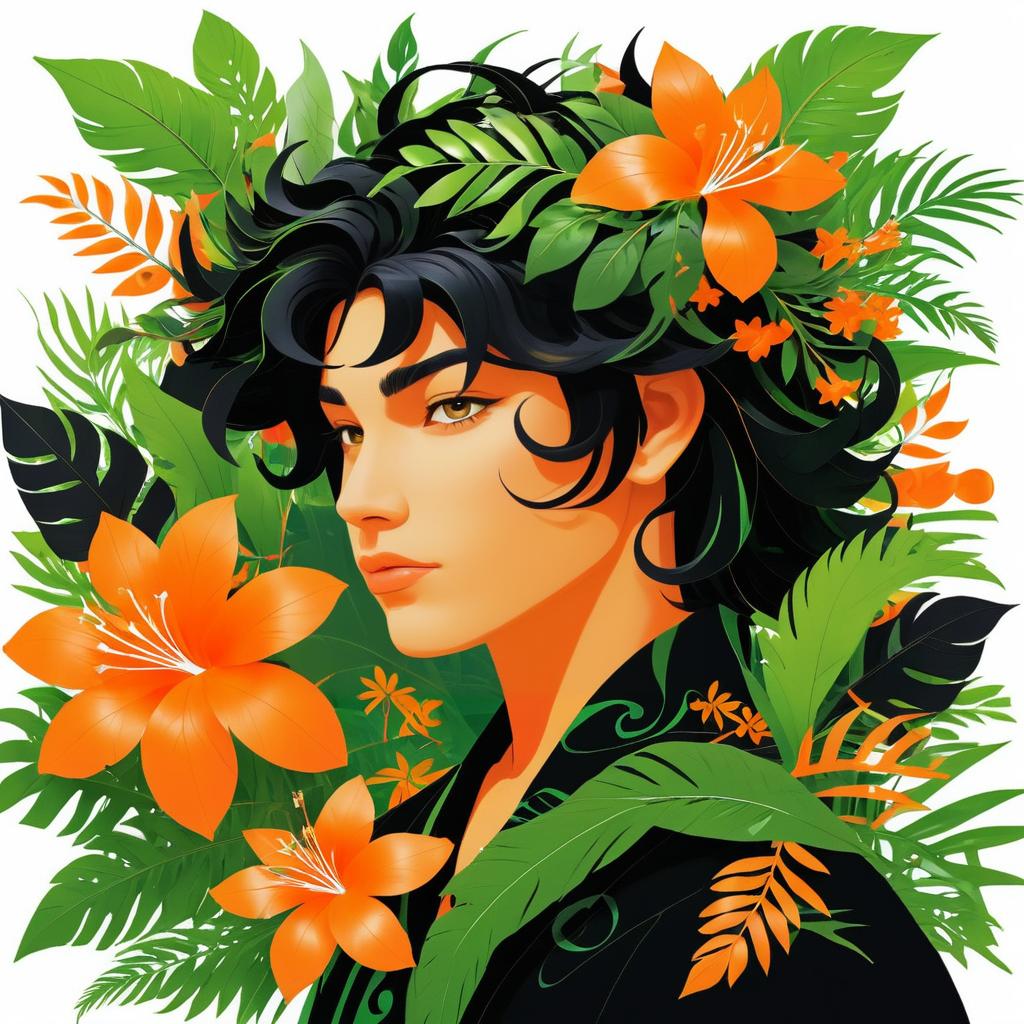 Serene Boy with Botanical Flourish