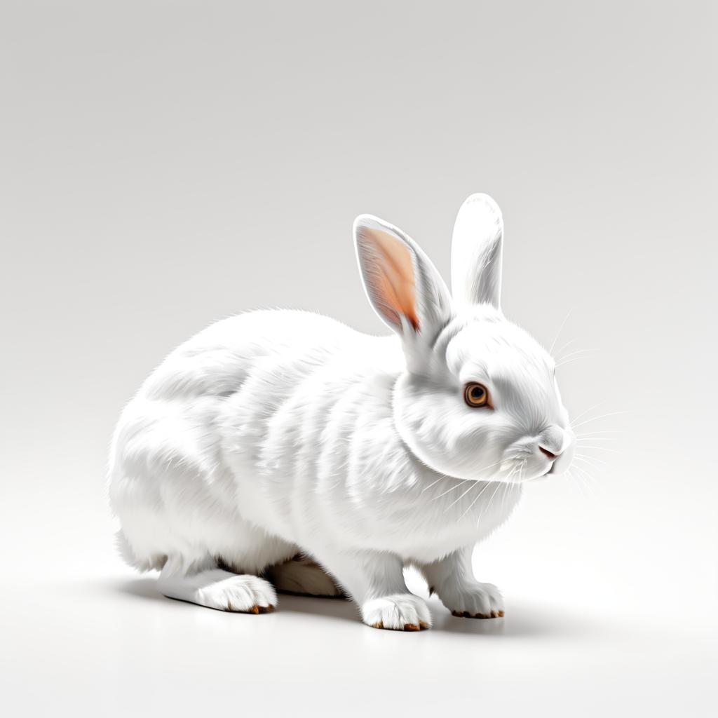 Realistic Short-Haired White Rabbit