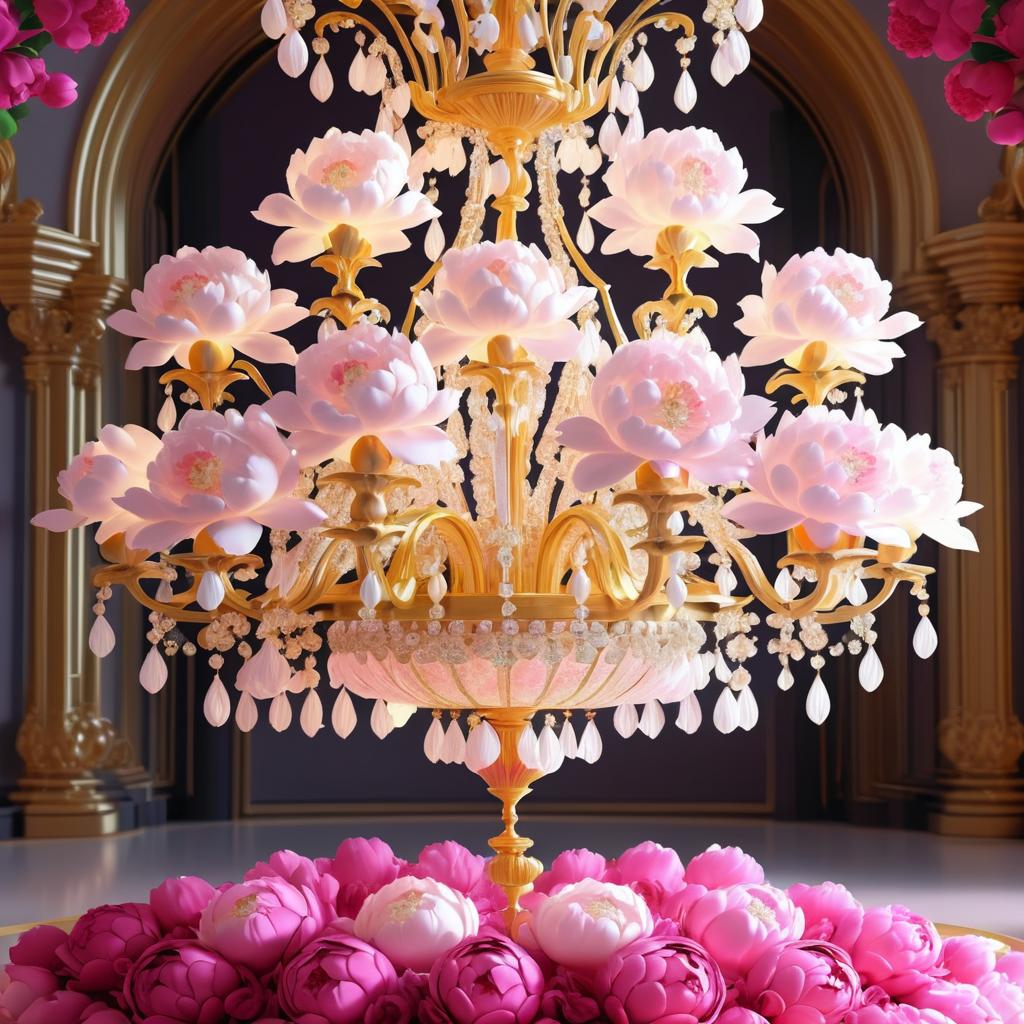 Opulent Peony Chandelier in Vivid Colors