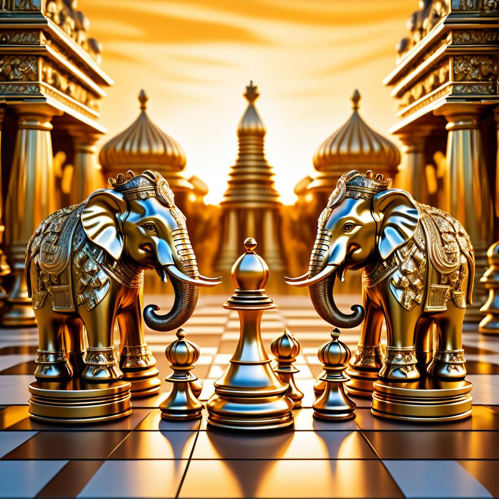 Elegant Impasto Chess Game with Elephants