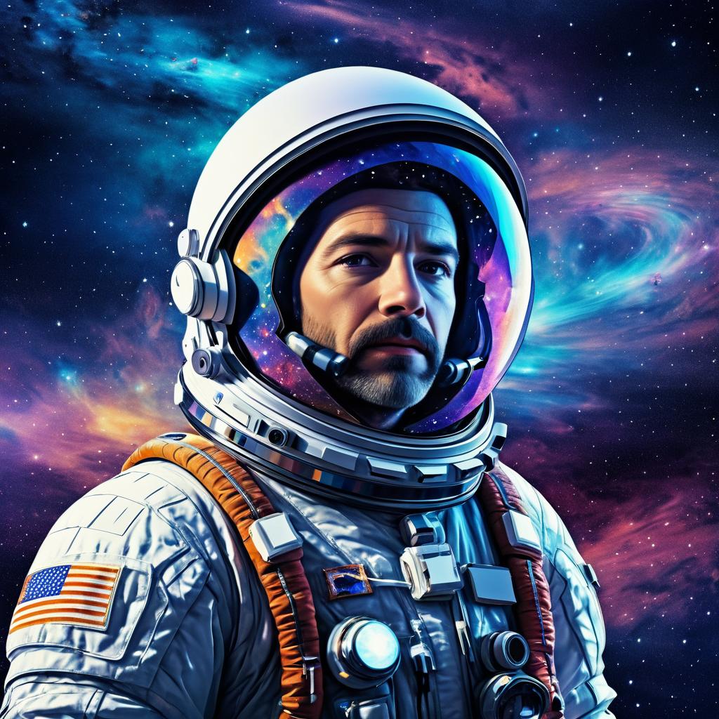 Rugged Astronaut in Cosmic Nebula