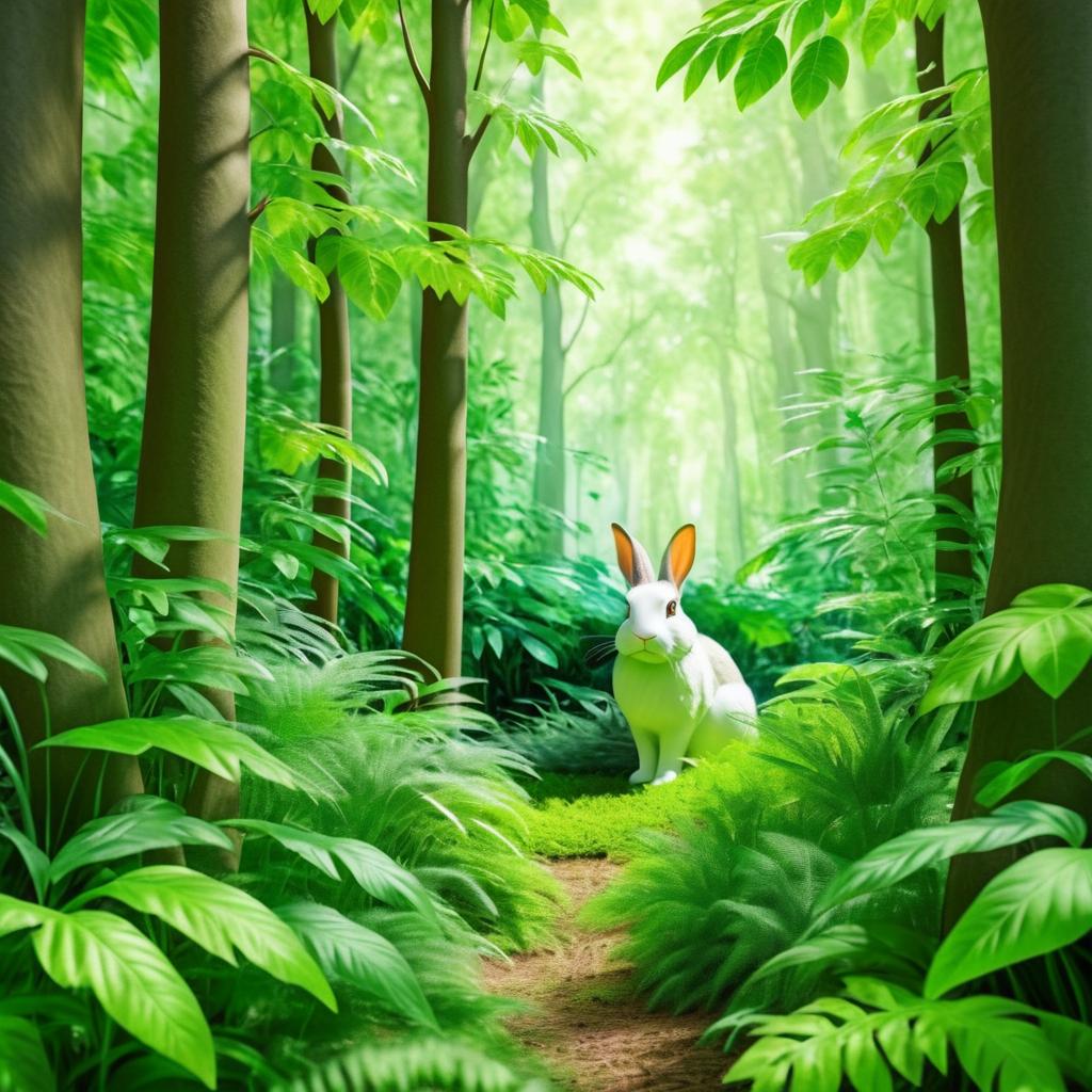 Curious Rabbit Hiding in Forest