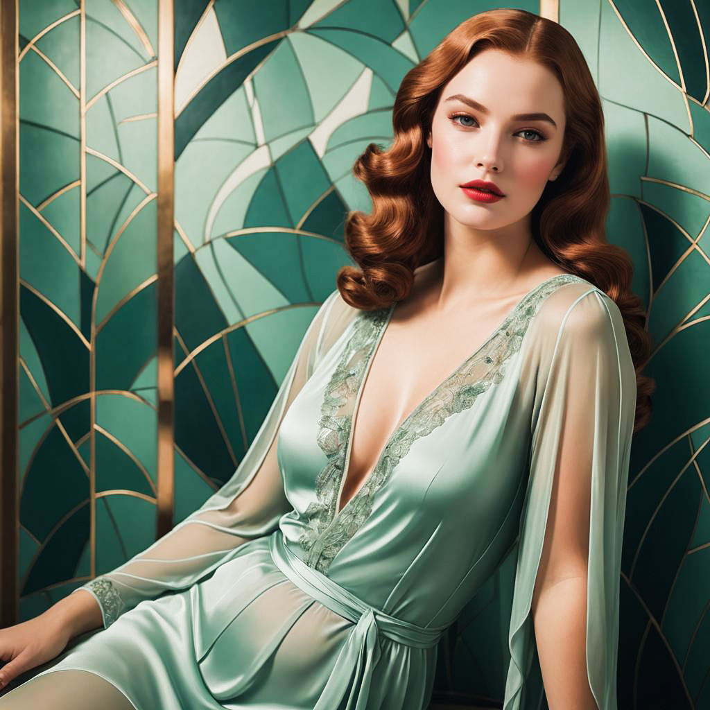 Elegant Art Deco Woman in Mint Studio