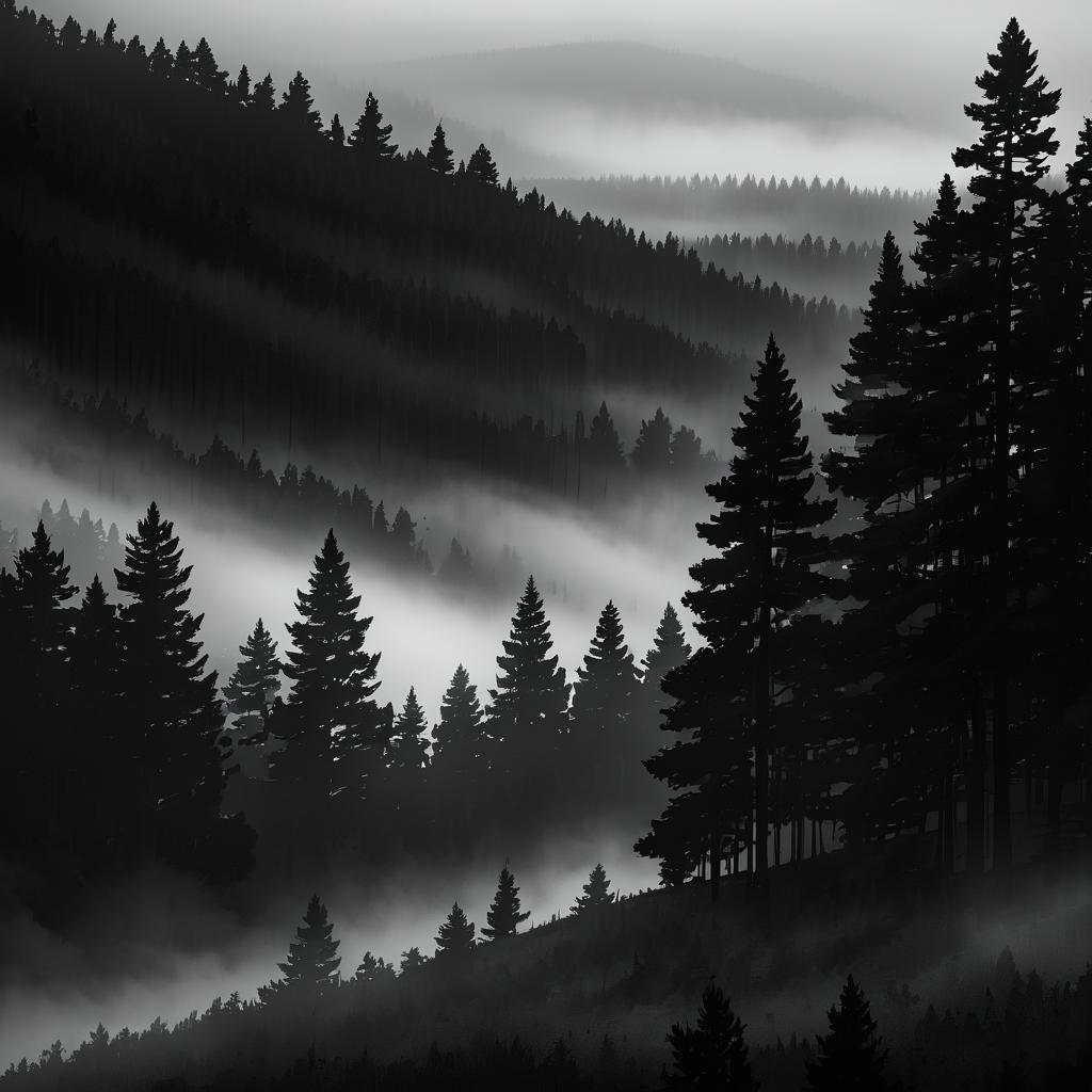 Eerie Foggy Hillside with Whispering Pines