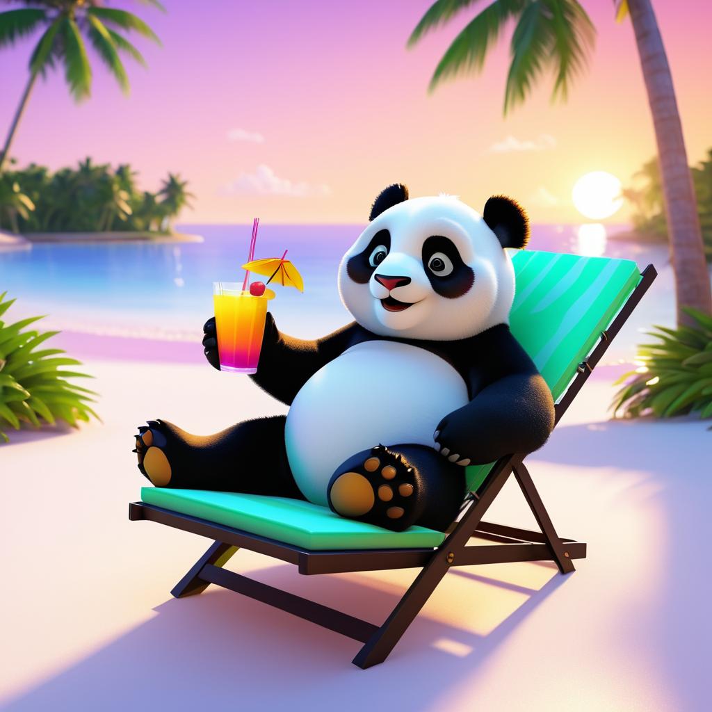 Joyful Panda Enjoying Beach Life