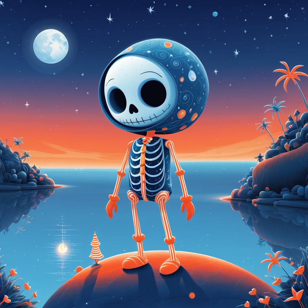 Cute Skeleton in Pajamas on Island