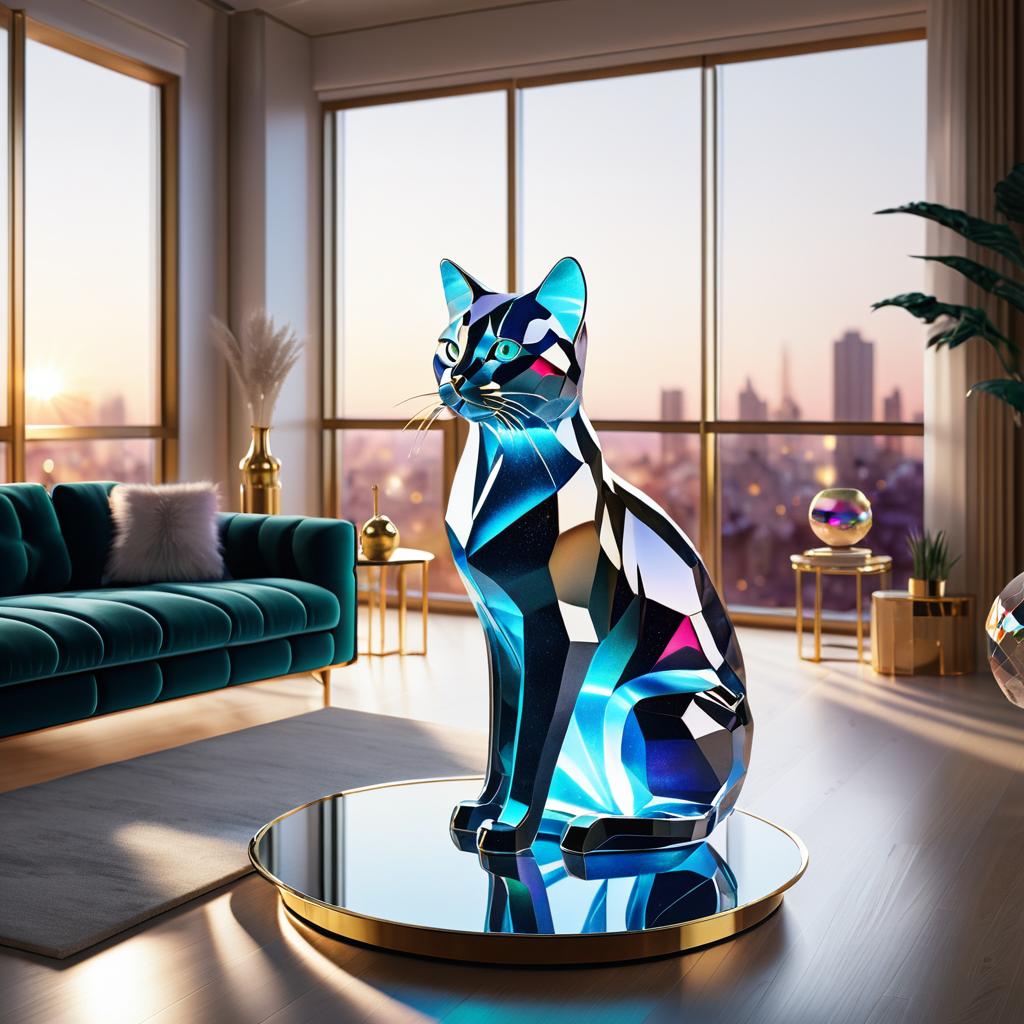 Majestic Glass Cat in Modern Living Room