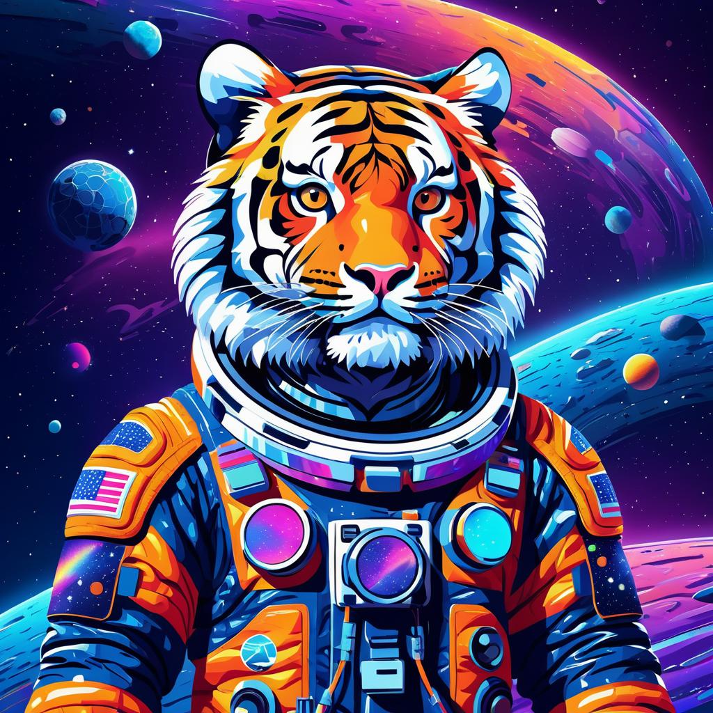 Cosmic Tiger in Spacesuit Illustration