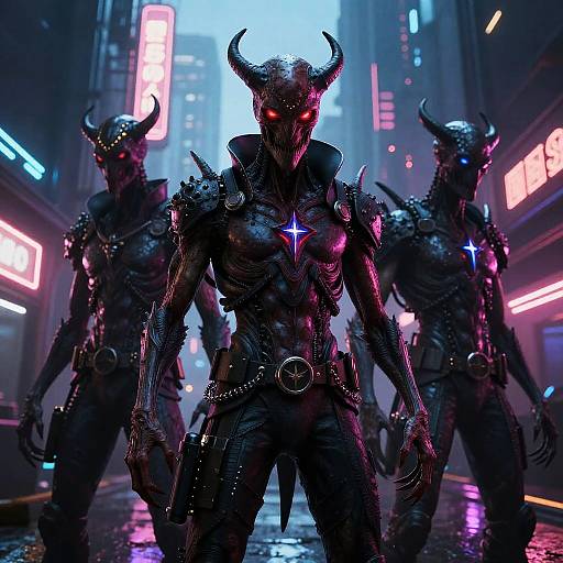 Glowing Sinister Animals in Cyberpunk City