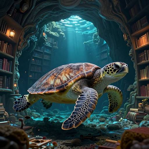 Underwater Turtle Library Fantasy