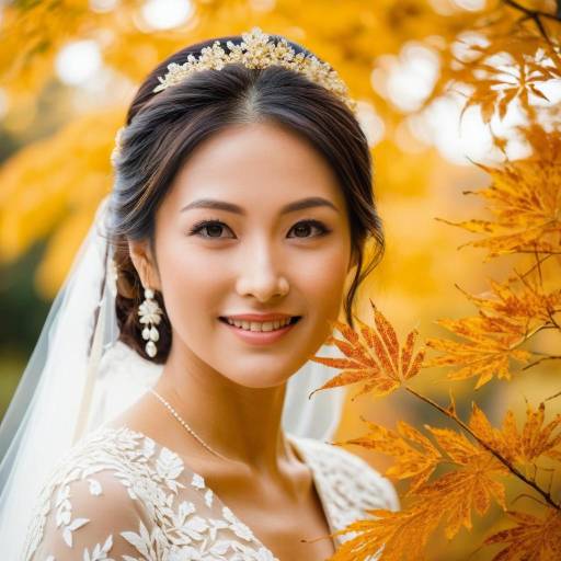 Charming Japanese Bride in Autumn Splendor