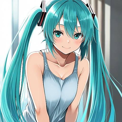 Illustration of Hachune miku, vocaloid in the style of Judo fuu