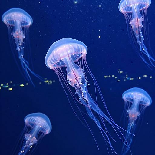 Translucent Bioluminescent Jellyfish in Deep Ocean