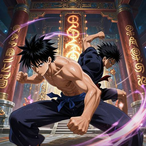 Anime Martial Arts Fighters in Ancient Temple
